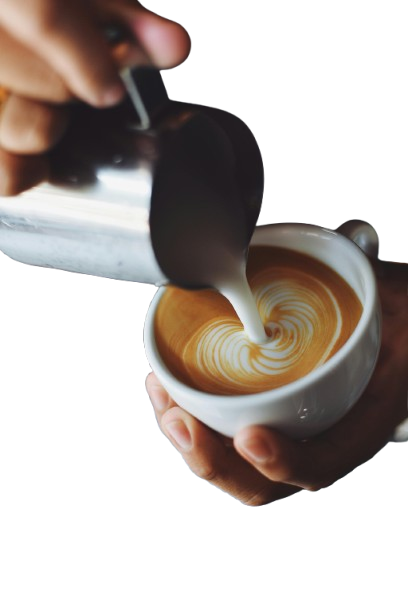 barista is making a coffee art on freshly brewed coffee